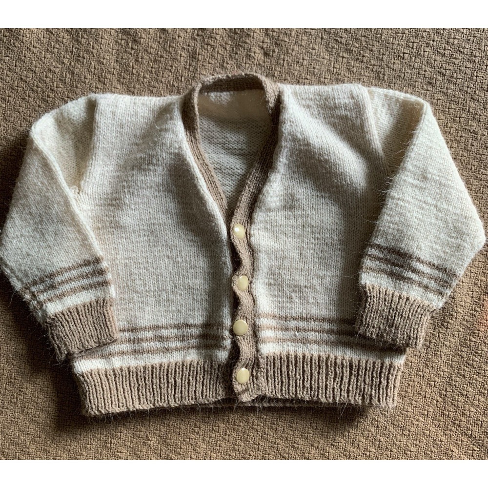 Unisex 2T Button Down Cardigan Vintage Grandpa Sweater Khaki handmade‎ cottage